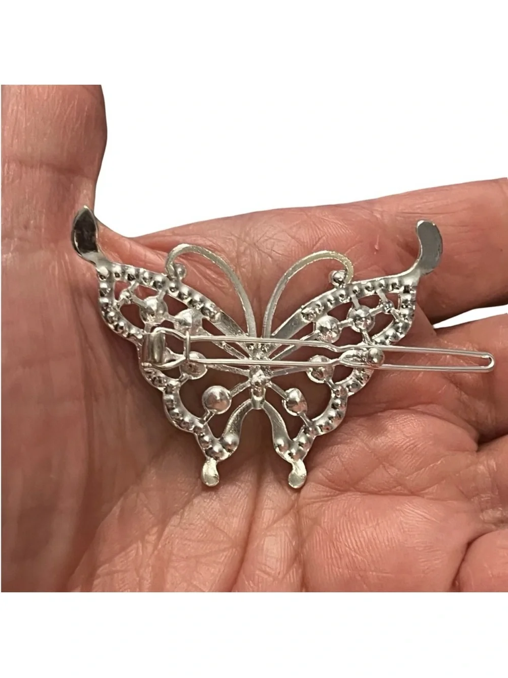 Elegant Silver Blue Crystal Rhinestone Butterfly Hair Clip 3.0”FINAL PRICE DROP